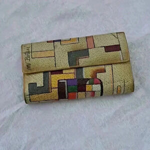 Wallet  CHECKBOOK GOLD ABSTRACT LEATHER  HAND PAINTED MV BOTARI